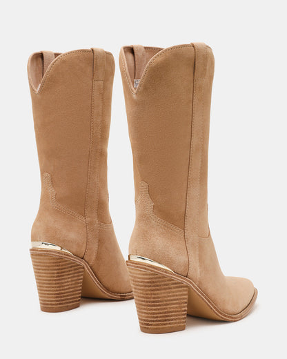 SALLY Sand Suede Pointed-Toe Western Block Heel Women's Boot | Steve Madden