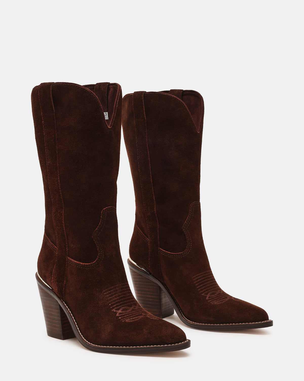 SALLY Brown Suede Pointed-Toe Western Block Heel Women's Boot | Steve Madden