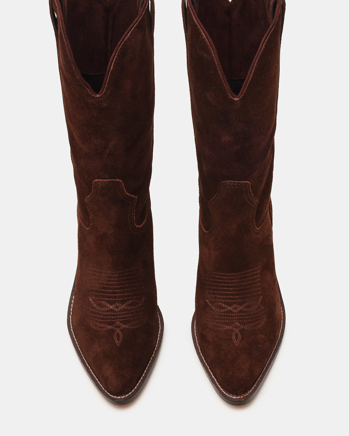 SALLY Brown Suede Pointed-Toe Western Block Heel Women's Boot | Steve Madden