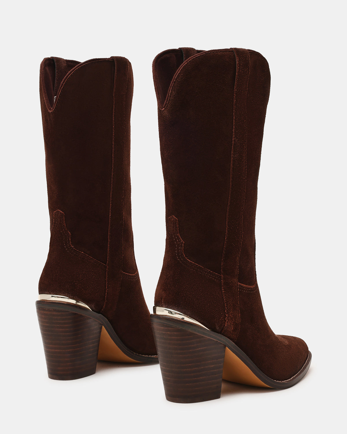 SALLY Brown Suede Pointed-Toe Western Block Heel Women's Boot | Steve Madden