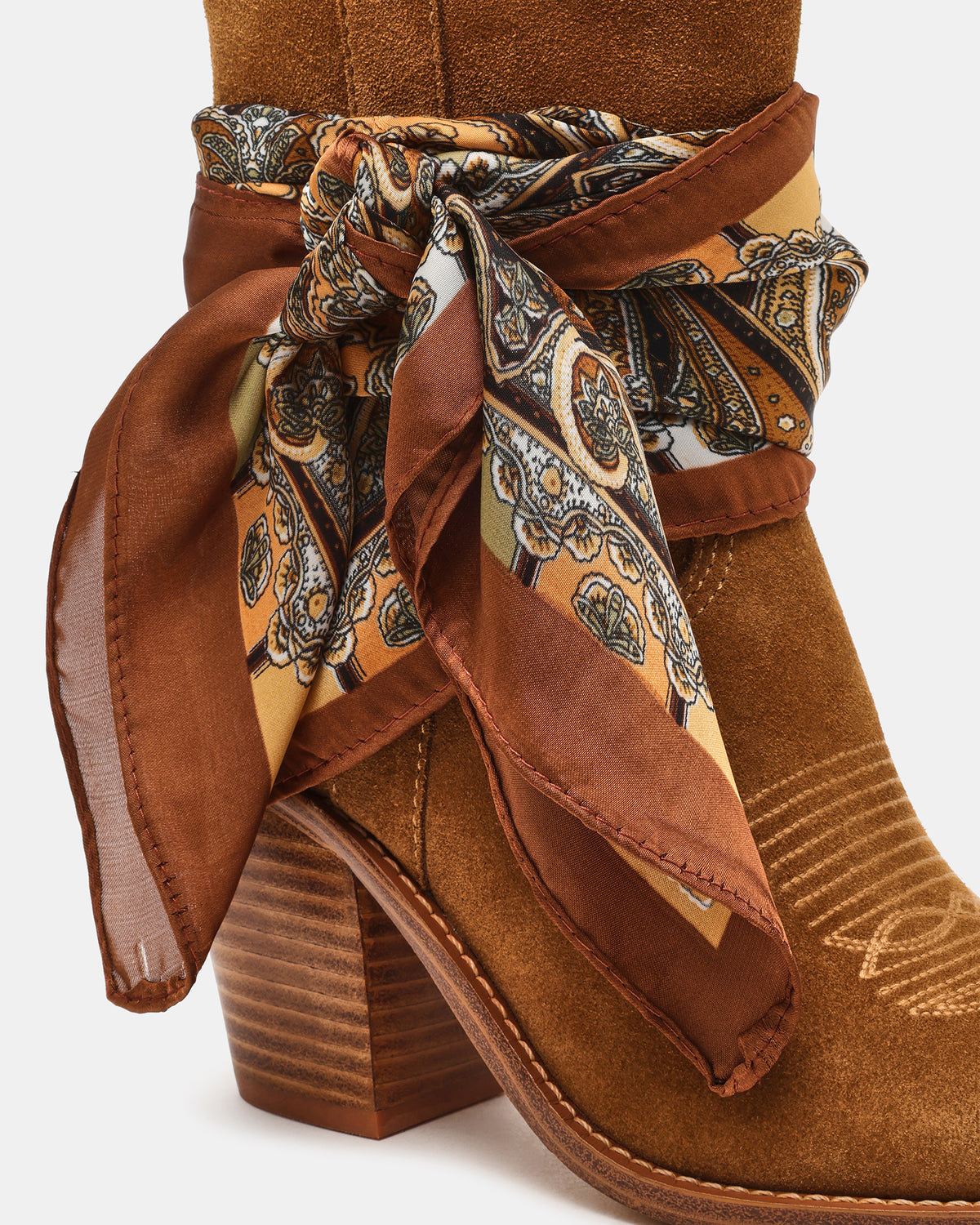 SALLY SCARF Chestnut Suede Pointed-Toe Western Block Heel Women's Boot | Steve Madden