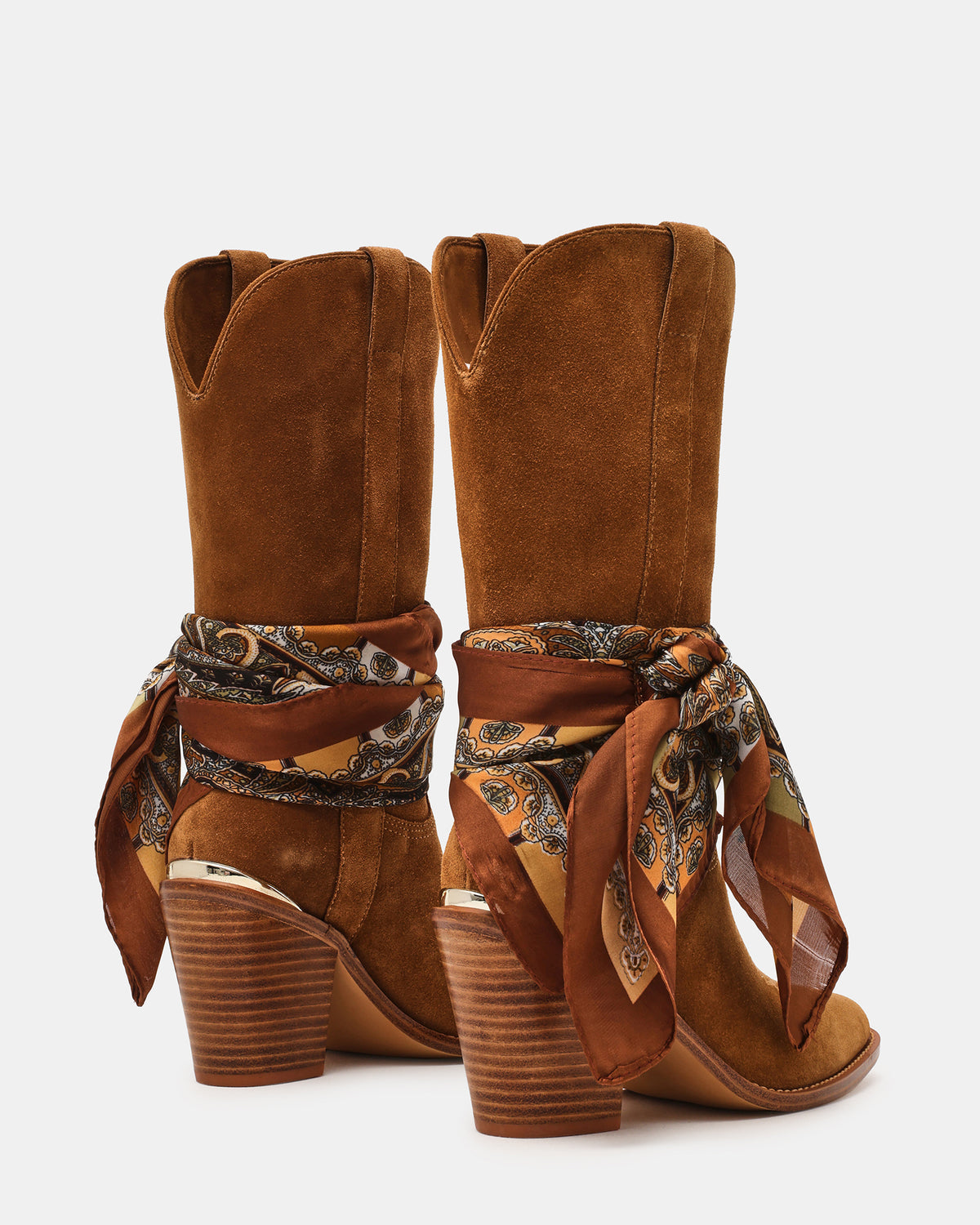 SALLY SCARF Chestnut Suede Pointed-Toe Western Block Heel Women's Boot | Steve Madden