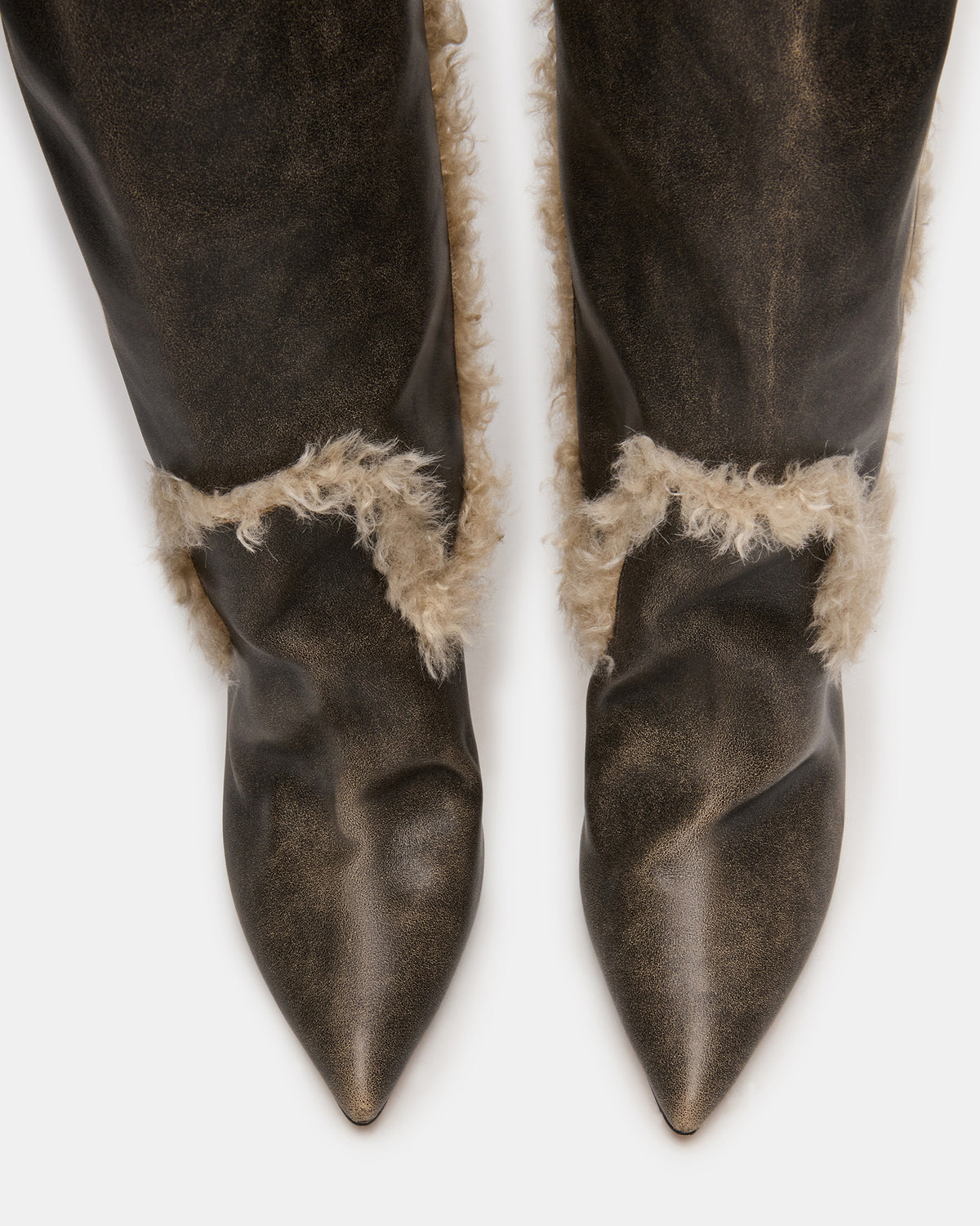 BADDIE Faux Fur Brown Distressed Over-The-Knee Moto Women's Boot | Steve Madden