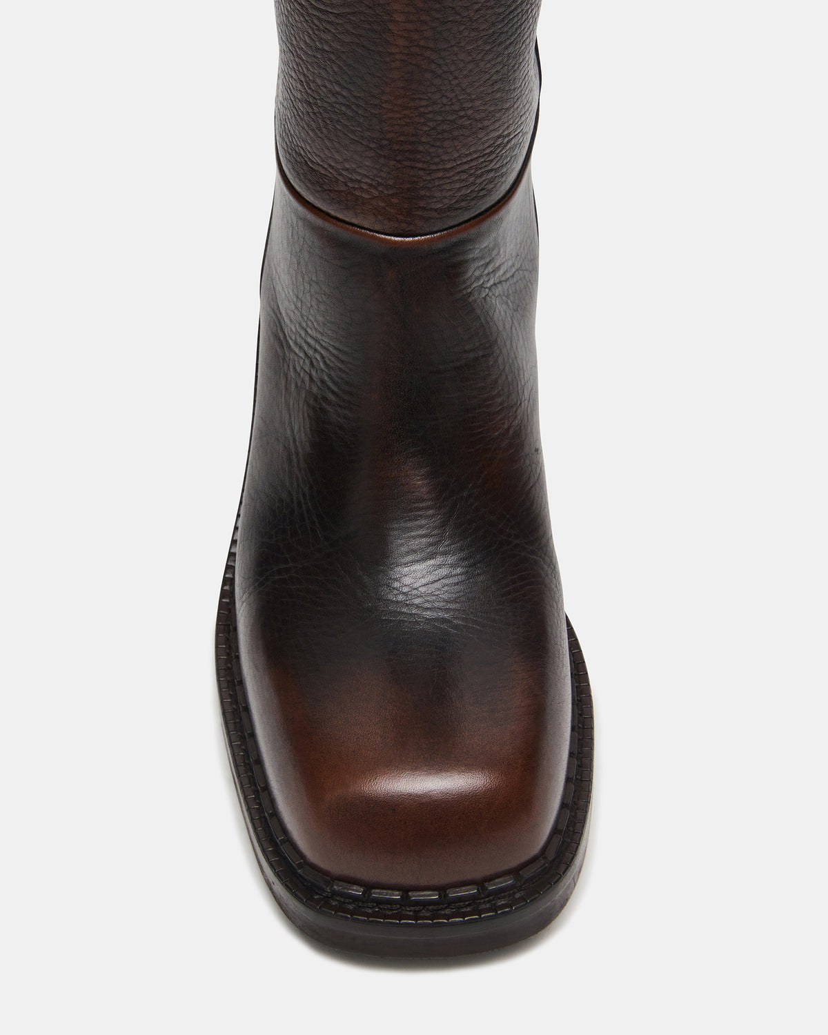 DAVOS Cognac Leather Square-Toe Knee High Block Heel Women's Boot | Steve Madden