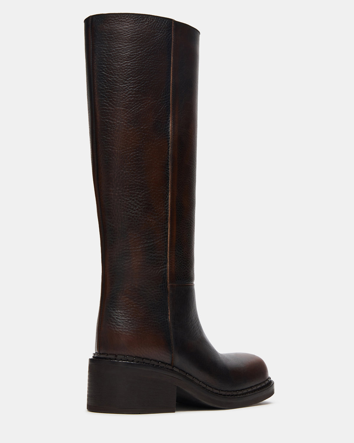 DAVOS Cognac Leather Square-Toe Knee High Block Heel Women's Boot | Steve Madden