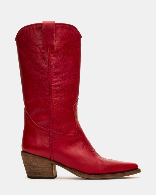 ALBANY Red Leather Pointed-Toe Women's Western Boot | Steve Madden