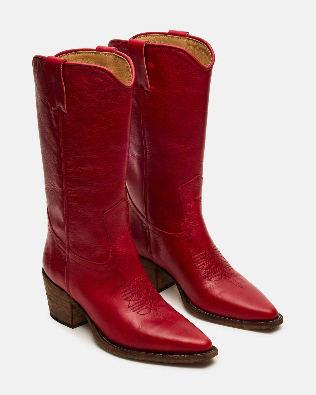 ALBANY Red Leather Pointed-Toe Women's Western Boot | Steve Madden
