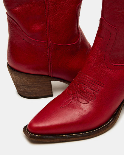 ALBANY Red Leather Pointed-Toe Women's Western Boot | Steve Madden