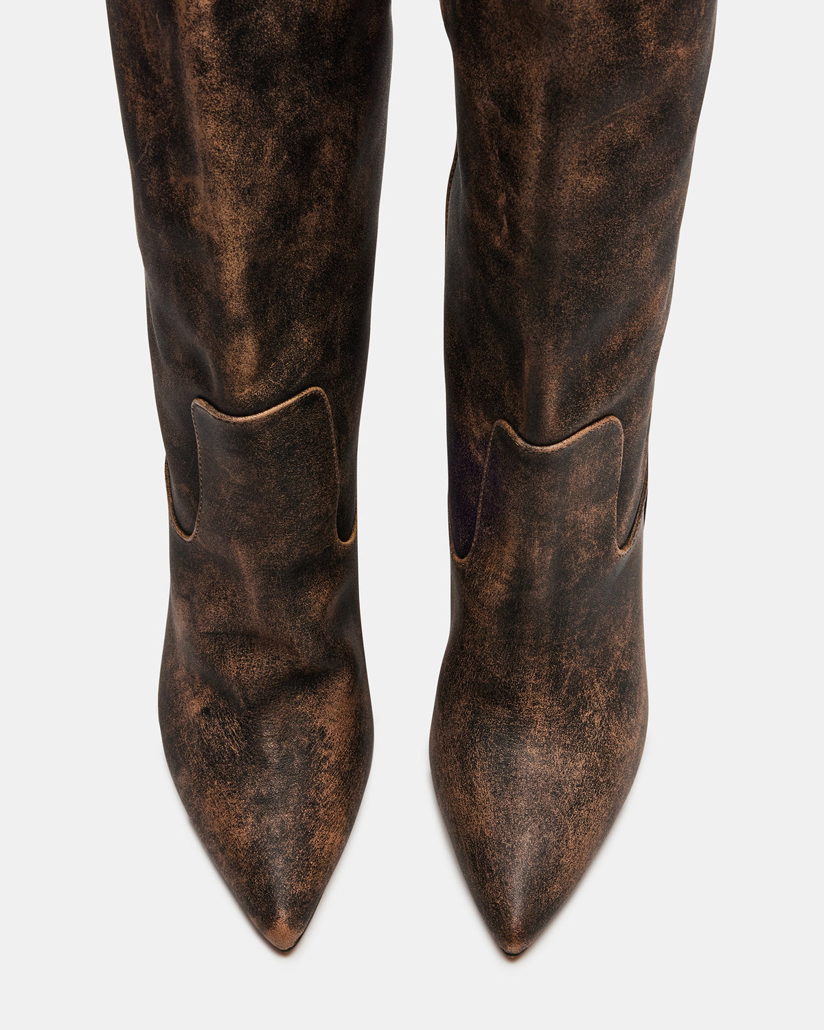 BADDIE Brown Distressed Over-The-Knee Moto Women's Boot | Steve Madden