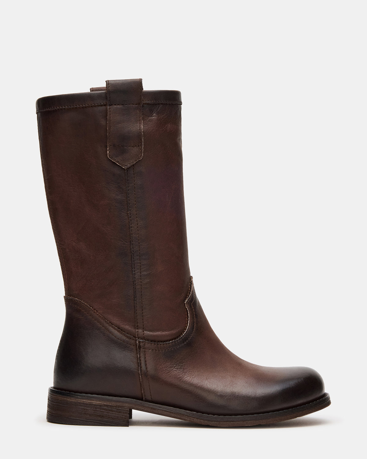 RUBEN Brown Leather Rounded Toe Women's Boot | Steve Madden