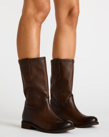 RUBEN Brown Leather Rounded Toe Women's Boot | Steve Madden