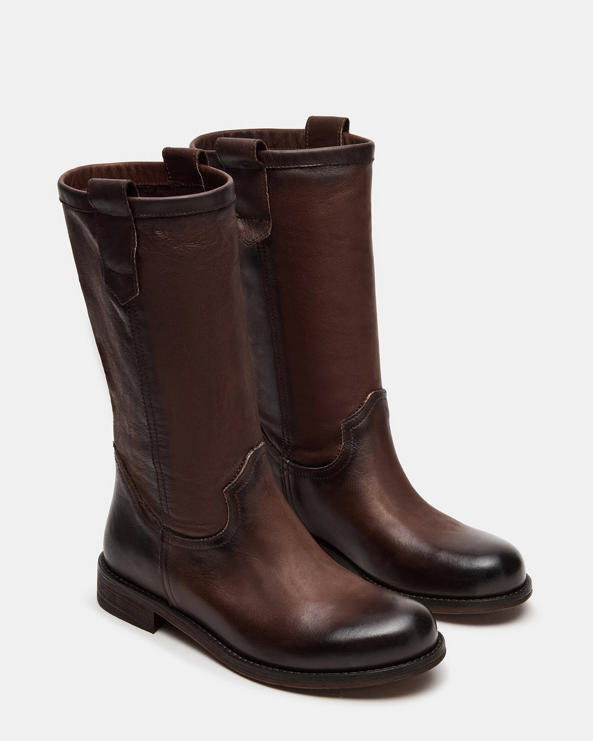 RUBEN Brown Leather Rounded Toe Women's Boot | Steve Madden