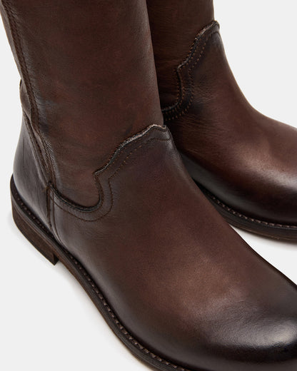 RUBEN Brown Leather Rounded Toe Women's Boot | Steve Madden
