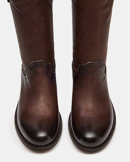 RUBEN Brown Leather Rounded Toe Women's Boot | Steve Madden