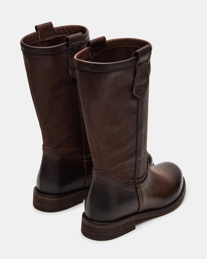 RUBEN Brown Leather Rounded Toe Women's Boot | Steve Madden