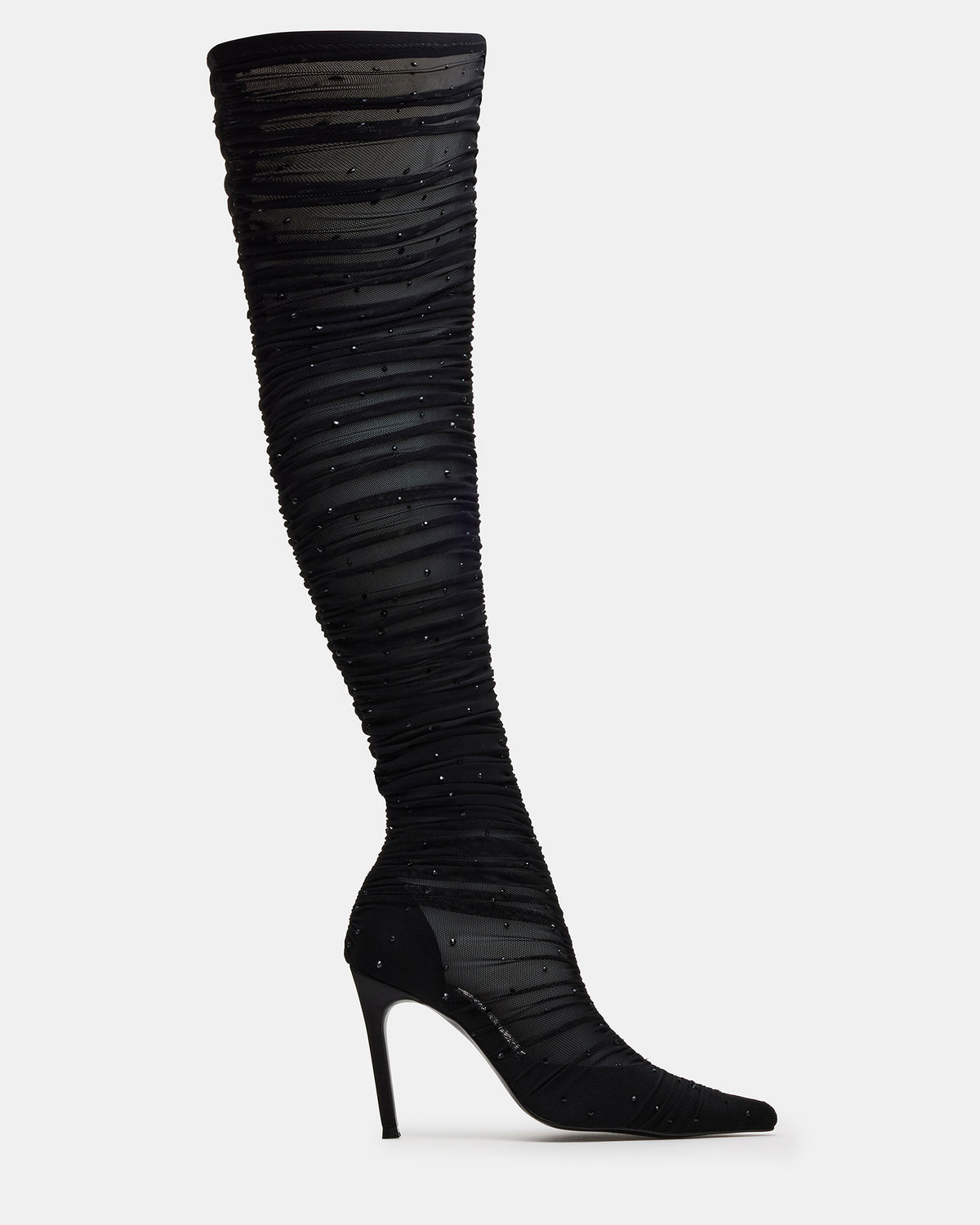RASHIDA Black Mesh Over-The-Knee Pointed-Toe Rhinestone Stiletto Heel Women's Boot | Steve Madden