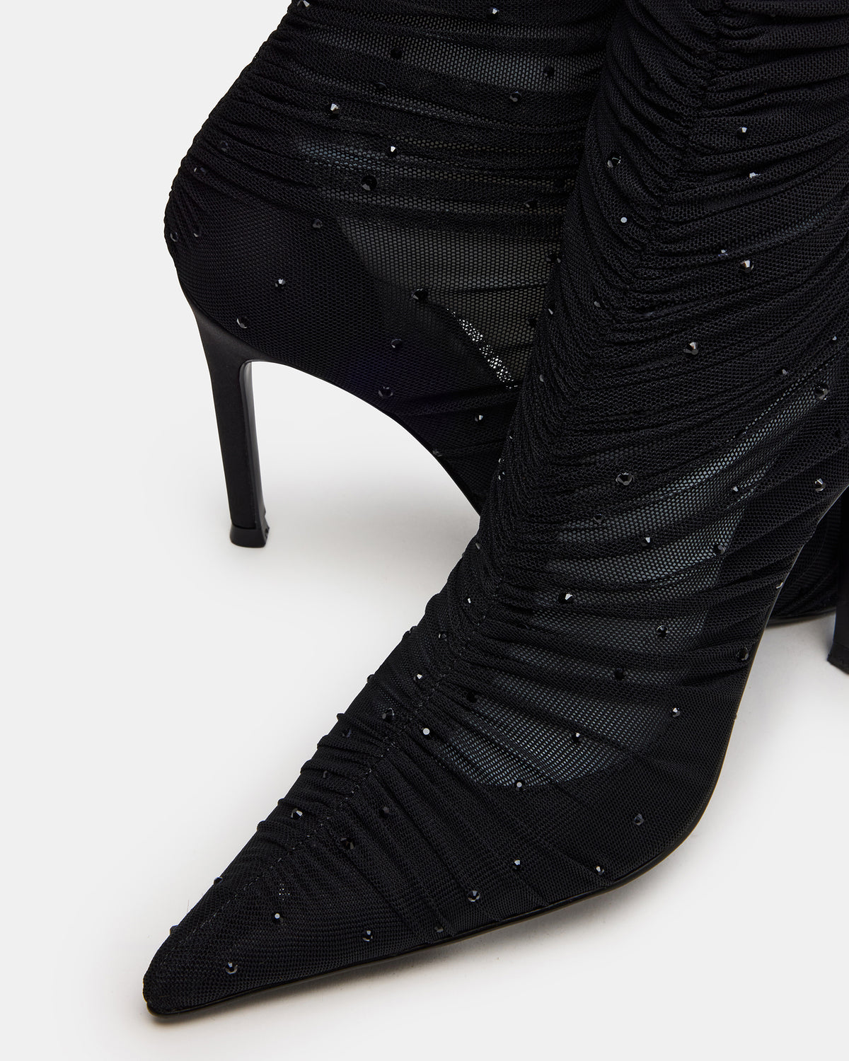 RASHIDA Black Mesh Over-The-Knee Pointed-Toe Rhinestone Stiletto Heel Women's Boot | Steve Madden