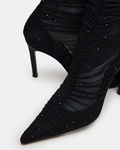 RASHIDA Black Mesh Over-The-Knee Pointed-Toe Rhinestone Stiletto Heel Women's Boot | Steve Madden
