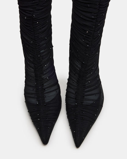 RASHIDA Black Mesh Over-The-Knee Pointed-Toe Rhinestone Stiletto Heel Women's Boot | Steve Madden