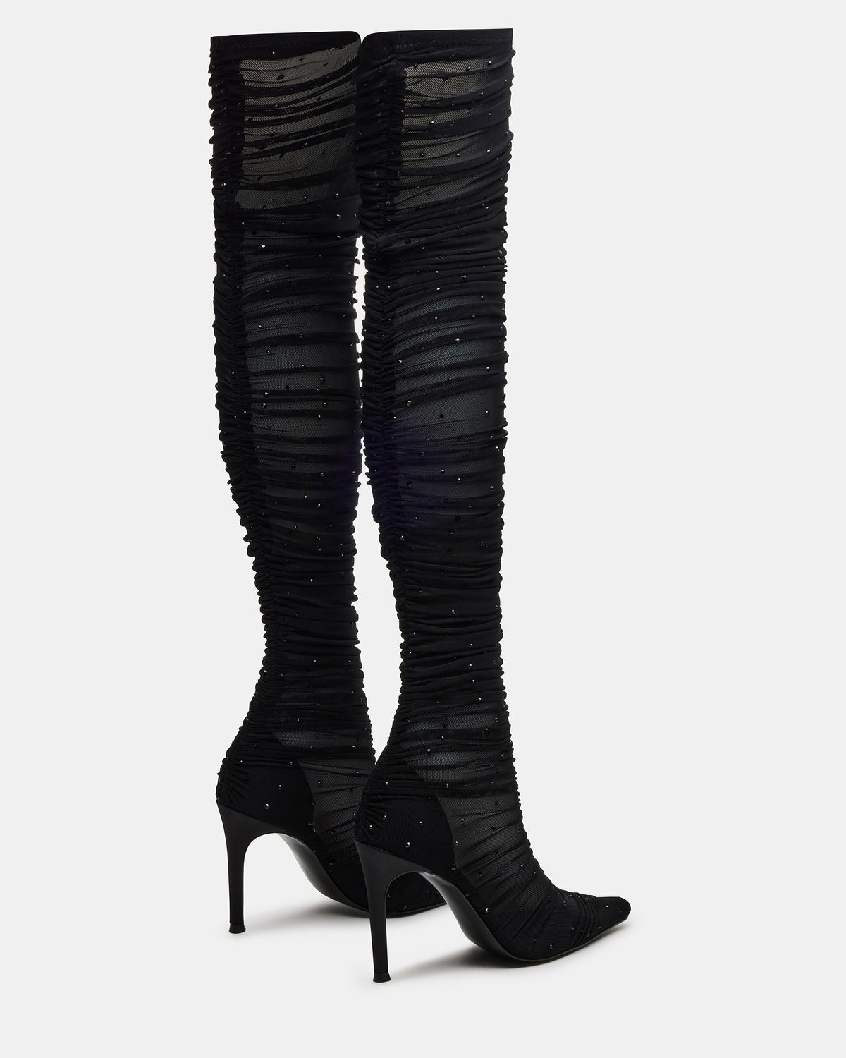 RASHIDA Black Mesh Over-The-Knee Pointed-Toe Rhinestone Stiletto Heel Women's Boot | Steve Madden