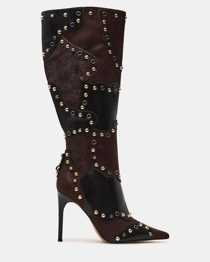 REVIVE Brown Multi Wide Calf Pointed-Toe Knee-High Stiletto Women's Boot | Steve Madden