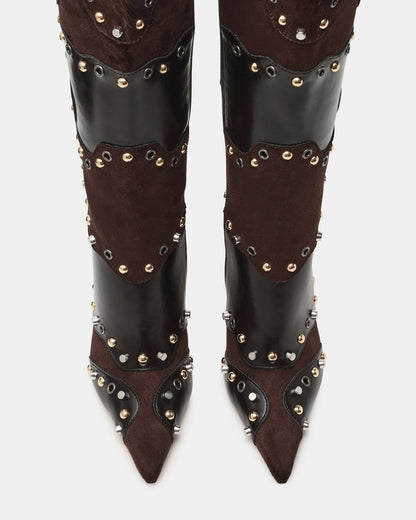 REVIVE Brown Multi Wide Calf Pointed-Toe Knee-High Stiletto Women's Boot | Steve Madden