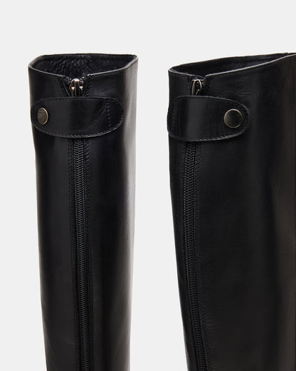 BEREN Black Leather Knee-High Women's Riding Boot | Steve Madden