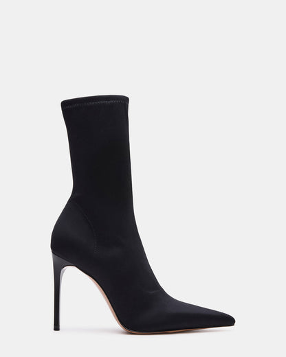 MIDNITE Black Pointed-Toe Stiletto Heel Sock Women's Ankle Boot | Steve Madden