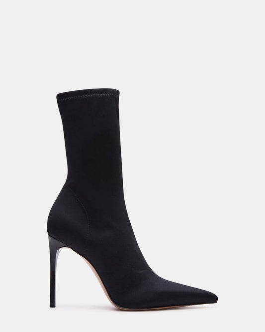 MIDNITE Black Pointed-Toe Stiletto Heel Sock Women's Ankle Boot | Steve Madden