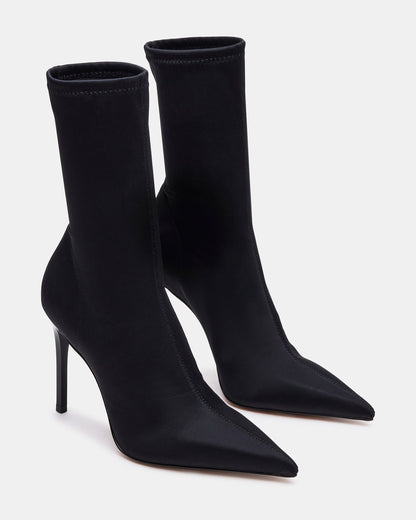 MIDNITE Black Pointed-Toe Stiletto Heel Sock Women's Ankle Boot | Steve Madden