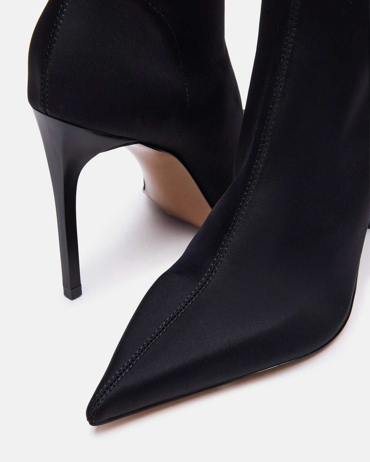 MIDNITE Black Pointed-Toe Stiletto Heel Sock Women's Ankle Boot | Steve Madden