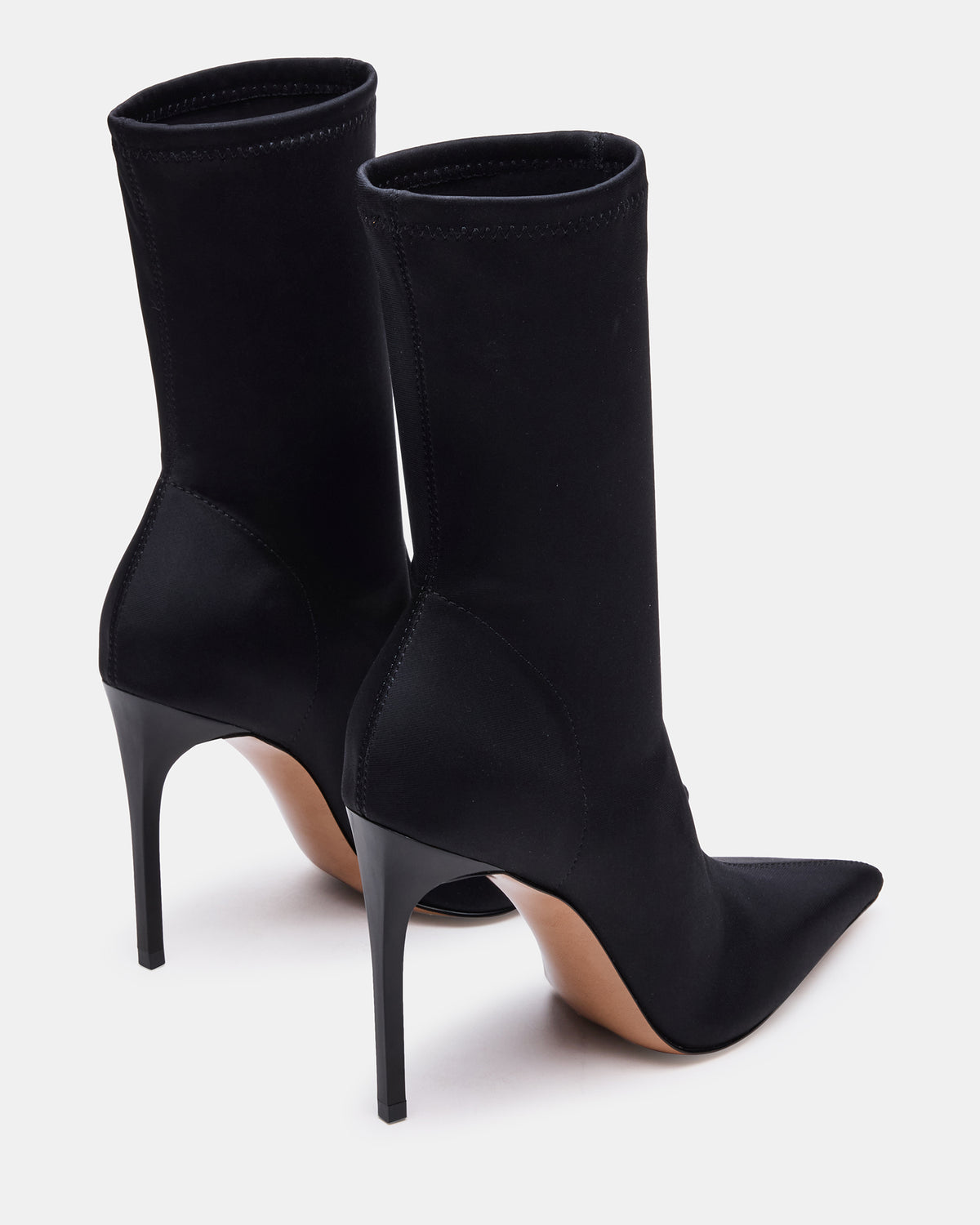 MIDNITE Black Pointed-Toe Stiletto Heel Sock Women's Ankle Boot | Steve Madden