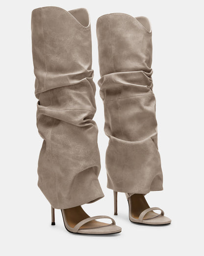 RAVINE Grey Distressed Women's Knee-High Cuffed Stiletto Heel Boot | Steve Madden