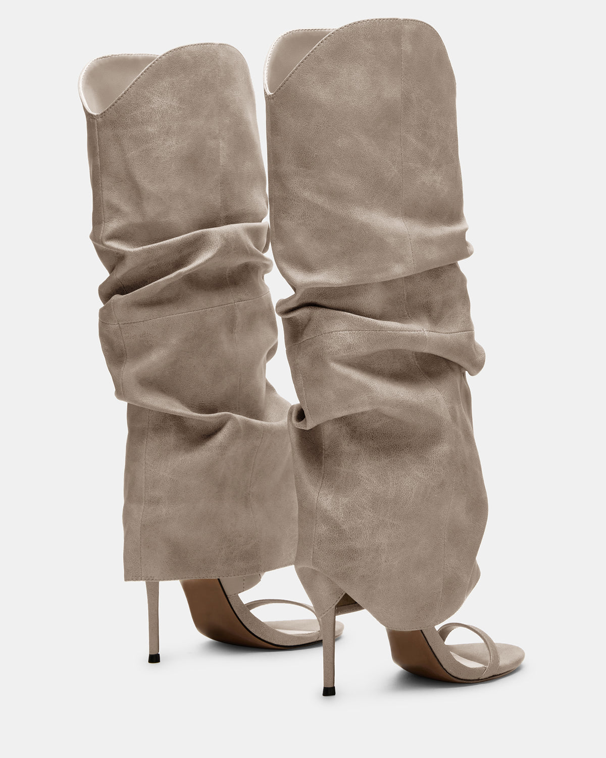 RAVINE Grey Distressed Women's Knee-High Cuffed Stiletto Heel Boot | Steve Madden