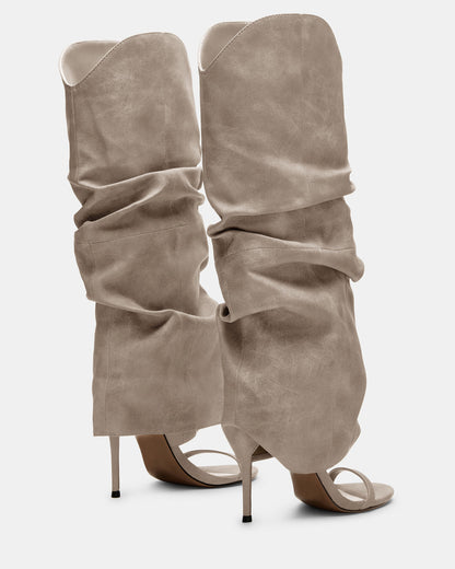 RAVINE Grey Distressed Women's Knee-High Cuffed Stiletto Heel Boot | Steve Madden