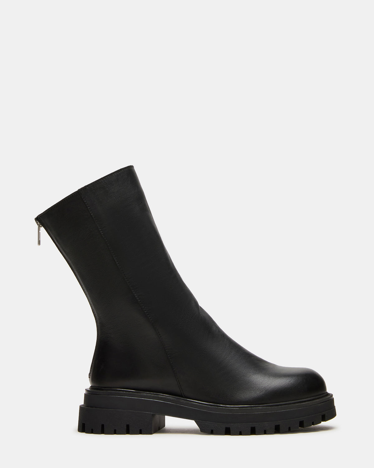 LAMI Black Leather Lug Sole Women's Ankle Boot | Steve Madden