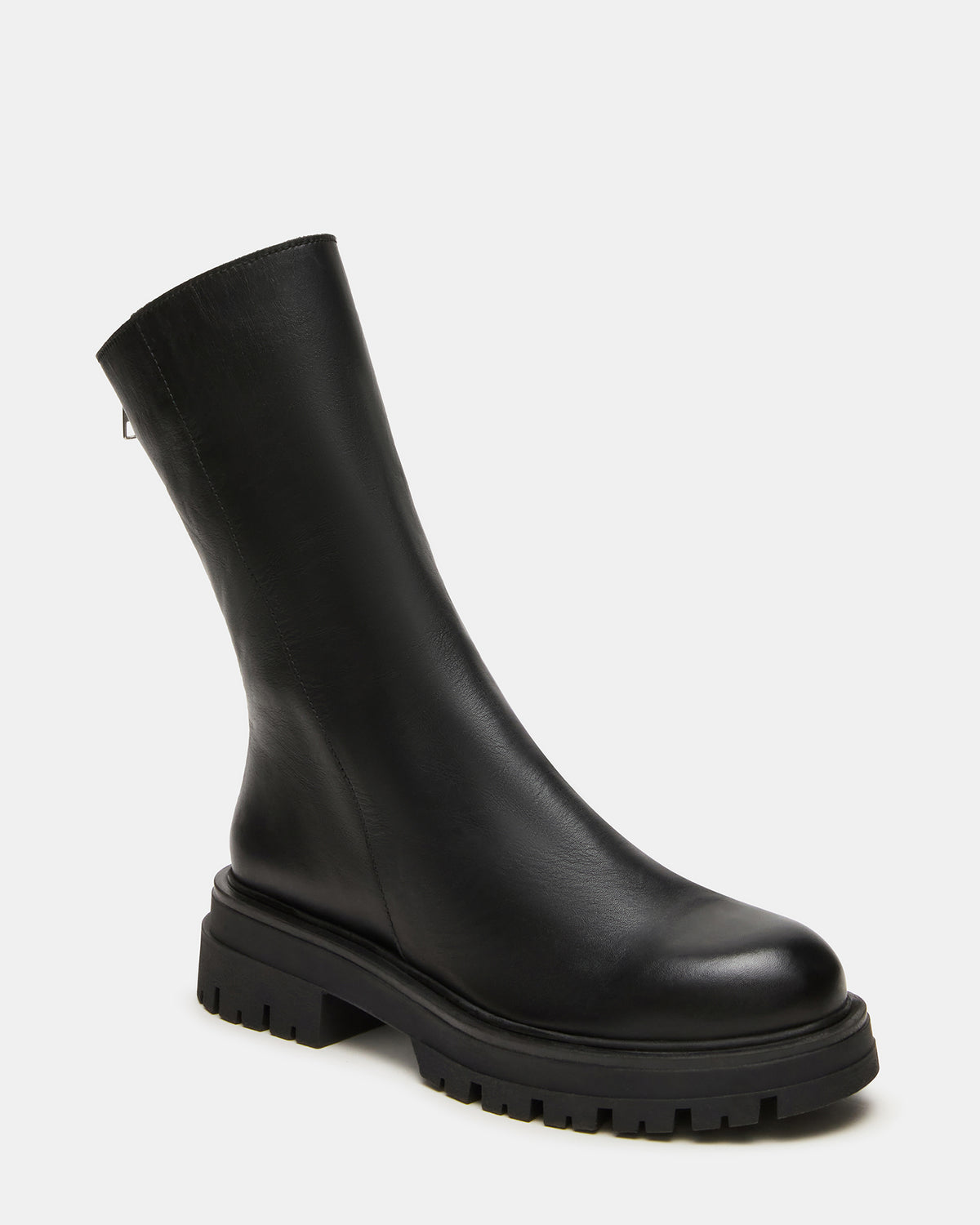 LAMI Black Leather Lug Sole Women's Ankle Boot | Steve Madden