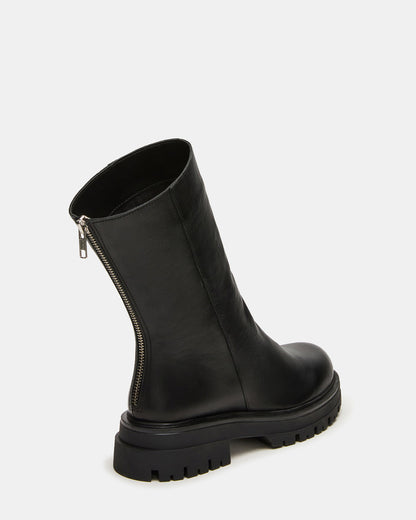 LAMI Black Leather Lug Sole Women's Ankle Boot | Steve Madden