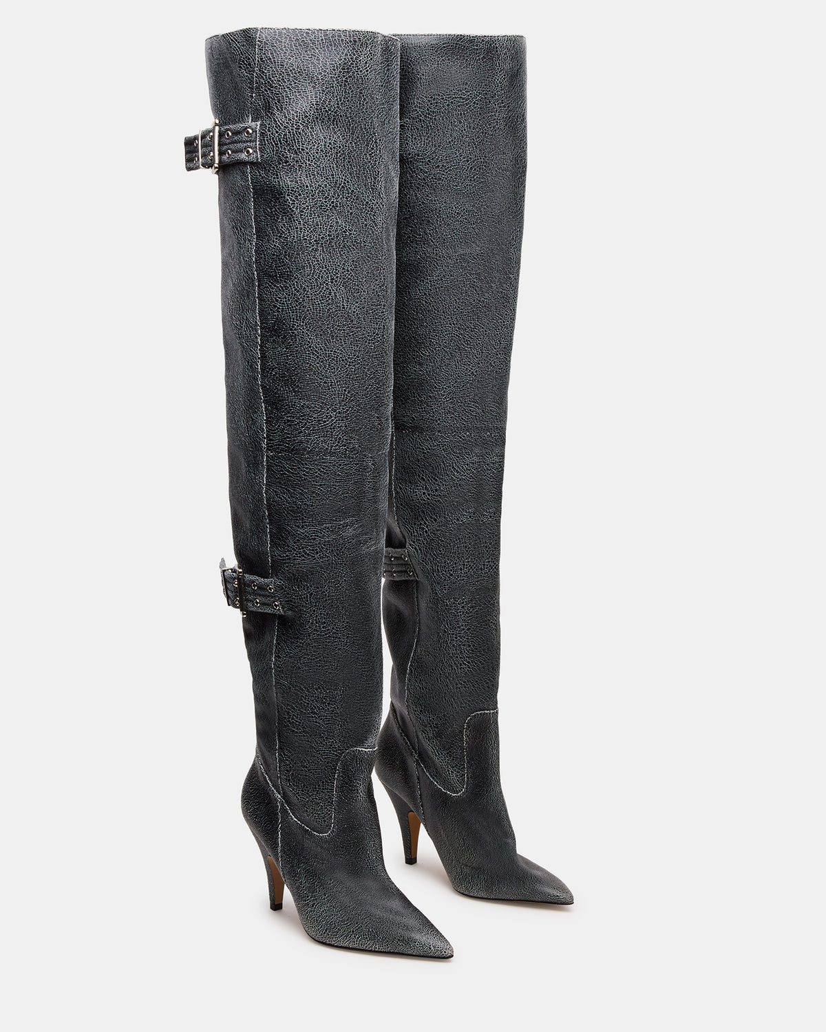 BADDIE Black Distressed Over-The-Knee Moto Women's Boot | Steve Madden
