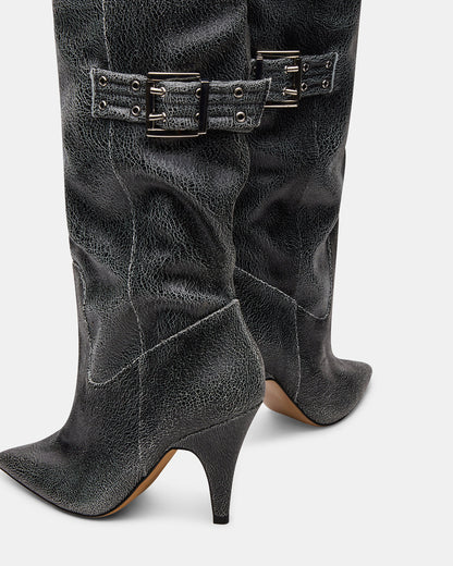 BADDIE Black Distressed Over-The-Knee Moto Women's Boot | Steve Madden