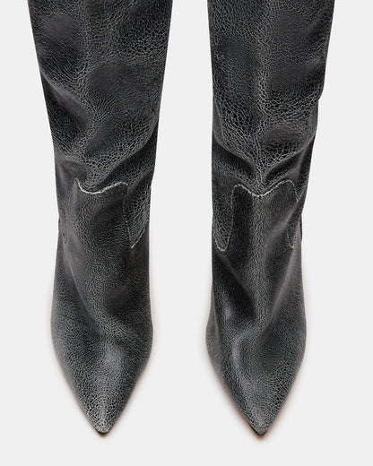 BADDIE Black Distressed Over-The-Knee Moto Women's Boot | Steve Madden