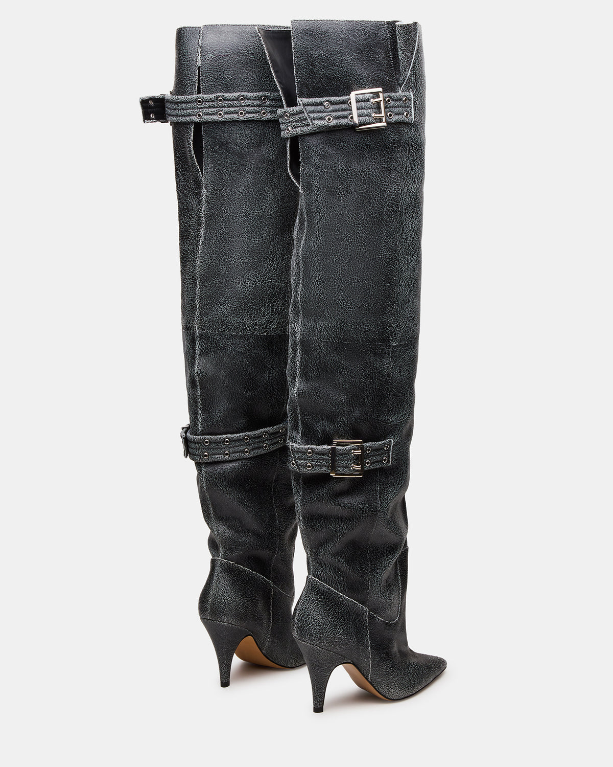 BADDIE Black Distressed Over-The-Knee Moto Women's Boot | Steve Madden