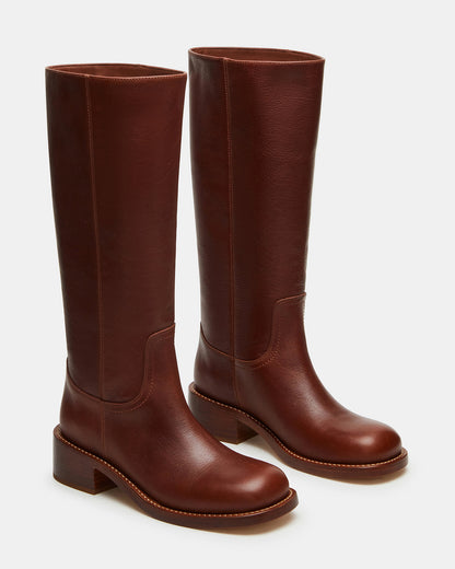 RIGGS Rust Leather Wide Calf Square-Toe Women's Boot | Steve Madden
