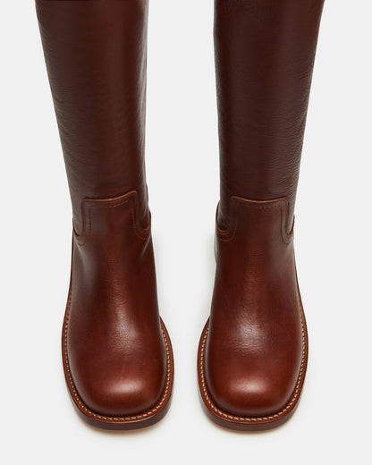 RIGGS Rust Leather Wide Calf Square-Toe Women's Boot | Steve Madden