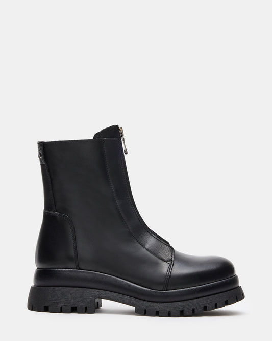 MILTON Black Leather Moto Women's Ankle Boot | Steve Madden