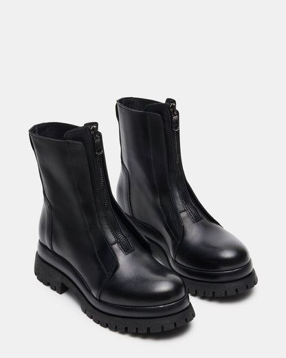 MILTON Black Leather Moto Women's Ankle Boot | Steve Madden