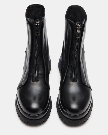 MILTON Black Leather Moto Women's Ankle Boot | Steve Madden