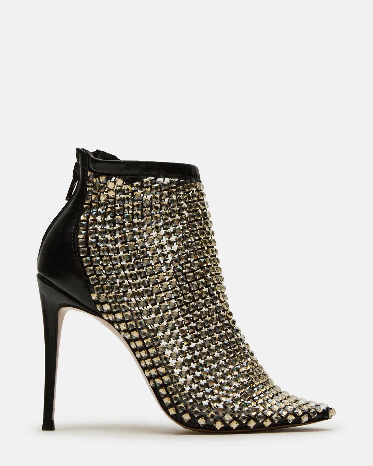 DANCIN Gold Multi Stiletto Heeled Mesh Rhinestone Women's Ankle Boot | Steve Madden