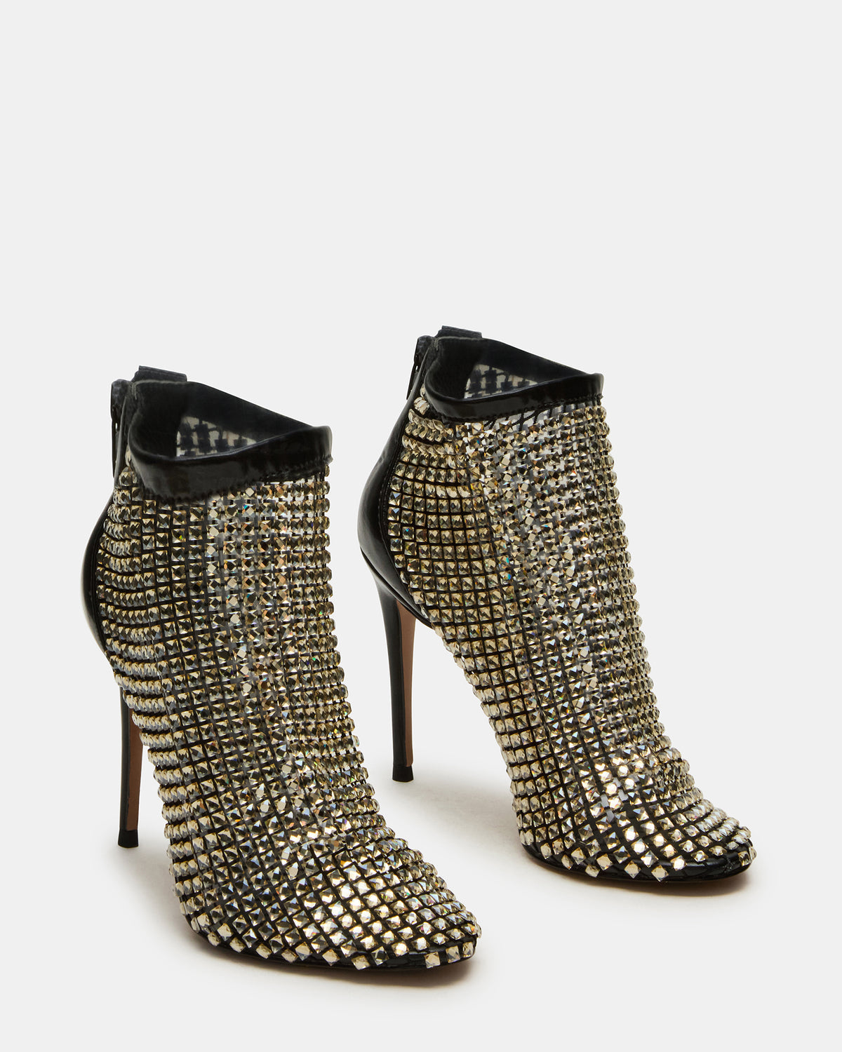 DANCIN Gold Multi Stiletto Heeled Mesh Rhinestone Women's Ankle Boot | Steve Madden