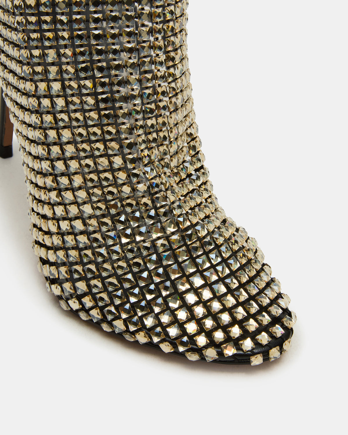 DANCIN Gold Multi Stiletto Heeled Mesh Rhinestone Women's Ankle Boot | Steve Madden
